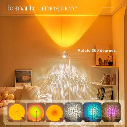 RGB Sunset & Water Ripple LED Floor Lamp, 15-Color Ambiance Lighting