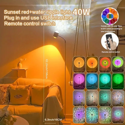 RGB Sunset & Water Ripple LED Floor Lamp, 15-Color Ambiance Lighting