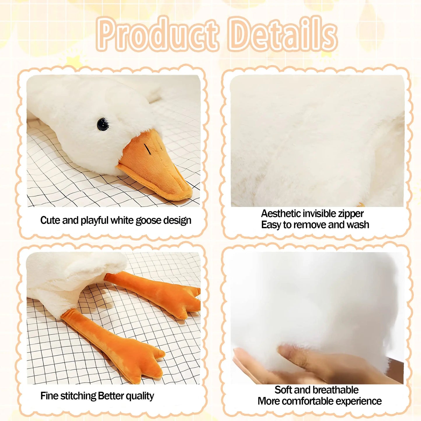 White Goose Plush Toys, Goose Sleep Pillow Cushion Soft Stuffed